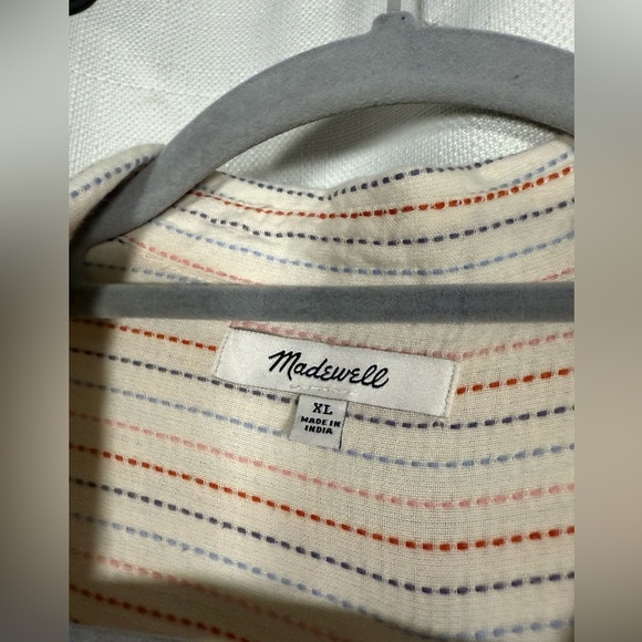 Madewell Courier White Shirt in Stitched Rainbow Stripe XL - Picture 7 of 10